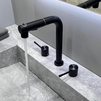 3 Hole Basin Faucets Pull Out Basin Mixer Faucet Brass-Black