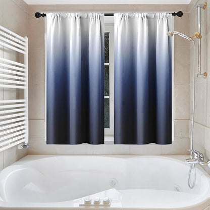 Shower Curtain Set, for Bathroom Decor 72" x 72", Ombre Gradient | Modern Navy Blue Waffle Textured Cloth Waterproof Matching Window Shower Curtain 36 x 30 Inches