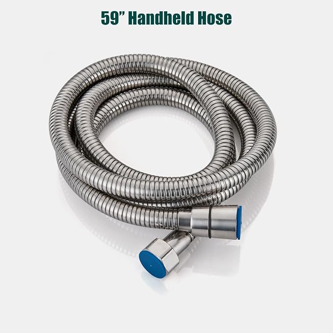 Heyalan Hand-held Shower Head Set-SUS304 Handheld Shower, Brushed Nickel | SUS304 stainless steel wand, curved-style design, single rain spray, 59-inch long hose and standard 1/2-inch connection