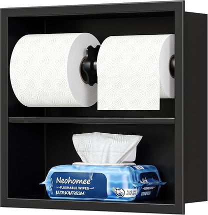 Neodrain Black Recessed Toilet Paper Holder,Double Layer Wet Tissue Holder | Space-Saving Wall Niche Cabinet Storage, Rustproof & Durable,For Bathroom, Kitchen & Vanity