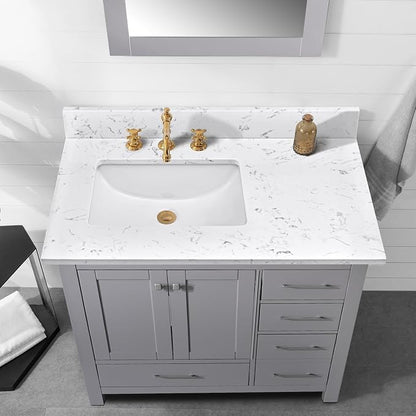 36"x22" Engineered Stone Bathroom Vanity Top with Rectangular Undermount Ceramic Left Offset Sink, 8 Inch Faucet Hole Spread with Backsplash Bathroom Vanity Sink Top (Cabinet Not Included)