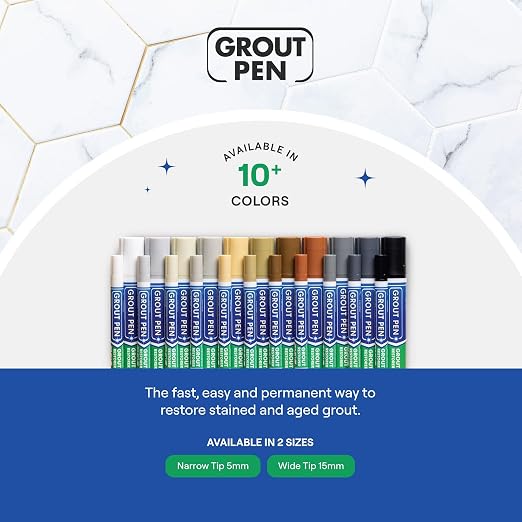 Grout Pen White Tile Grout Paint Marker Restorer - Narrow 5mm Tip (7mL) | Waterproof Grout Line Refresher for Kitchen & Bathroom, Colorant and Sealer Pens for Cleaner Looking Grout Lines - White
