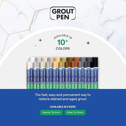 Grout Pen Winter Grey Tile Grout Paint Marker - 2 Pack w/Extra Tips (7mL) | Waterproof Grout Refresh Restorer for Kitchen & Bathroom, Tile Grout Colorant and Sealer Pens - Narrow Tip 5mm - Winter Grey