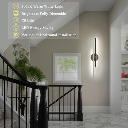 EDISLIVE Dimmable Modern LED Vanity Light Fixtures Bathroom Vanity Wall Lighting, 23.6 in Mirror Vanity Lighting Fixtures for Bathroom Bedroom Makeup Living Room,3000K Warm Light(Black)