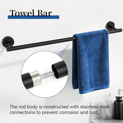 HOMOTEK 4 Pieces Bathroom Accessories Hardware Set, 24 inch Towel Bar, Towel Ring, Robe Hook, Toilet Paper Holder, Stainless Steel Rack Kit Wall Mounted, Matte Black