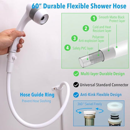 High Pressure RV Shower Head with Hose and On Off Switch, 3 Flow Rate for Saving Water, Matte Black