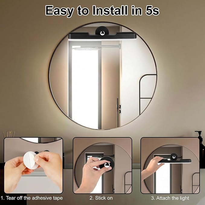 Benreom 2 Pack Wireless Vanity Lights for Mirror, Magnetic LED Bars, Black | Adjustable Color, Brightness and Angle with Cordless Stick-On Design for Makeup Mirrors, Bathrooms and Renter-Friendly Decor