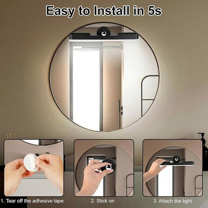 Benreom 2 Pack Wireless Vanity Lights for Mirror, Magnetic LED Bars, Black | Adjustable Color, Brightness and Angle with Cordless Stick-On Design for Makeup Mirrors, Bathrooms and Renter-Friendly Decor