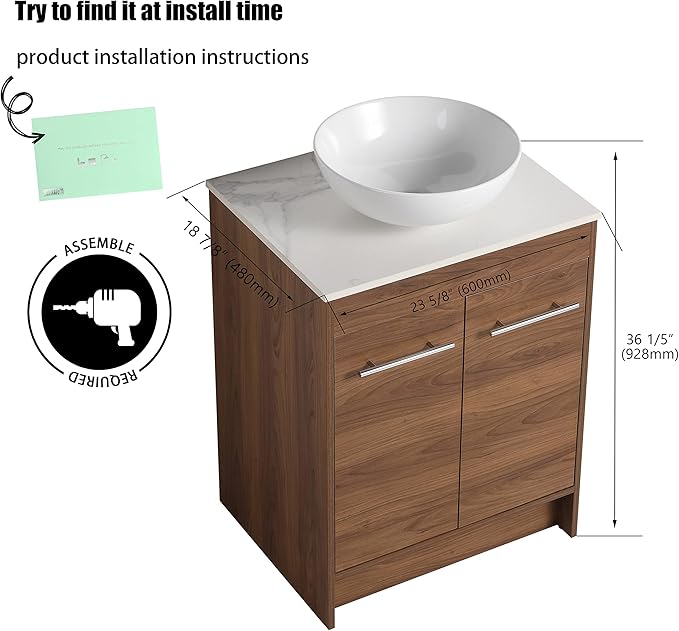 24" Bathroom Vanity with Sink, 24 Inch Freestanding Bathroom Vanity, Single Sink Bathroom Vanity Combo, Modern Bathroom Vanity, Brown Floor Standing Cabinet Set(BRE321, 24 * 18)