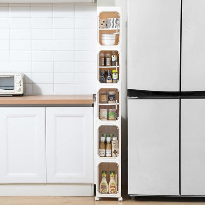Narrow Bathroom Storage Cabinet with Wheels, 4-Tier Plastic Slim Cabinets with Adjustable Shelves for Small Spaces,Bathroom, Kitchen, Milky White