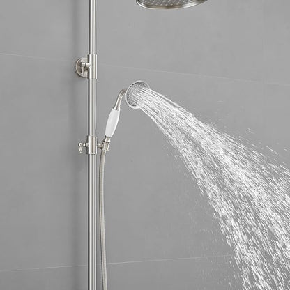 Exposed Shower System,Outdoor Shower Kit,Brushed Nickel | 8 Inch Rain Shower Head Sprayers,Handheld Shower Head & Tub Spout,Solid Brass,Dual Handle,High Pressure,Wall Mounted