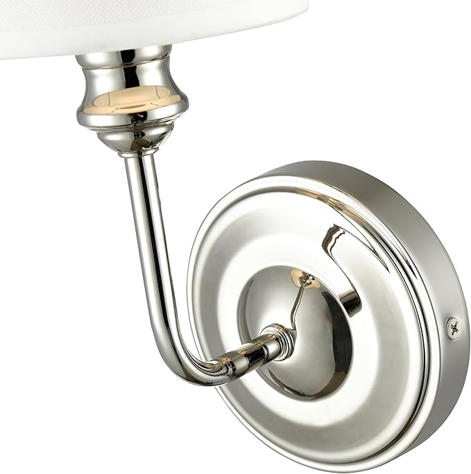 ML Lighting | Leena Collection | 99801-PN | Indoor 1 Light Wall Sconce in Polished Nickel with White Fabric Shade | Elegant and Versatile Design for Any Bathroom