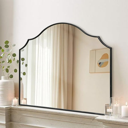 Besdomus Black Scalloped Dresser Mirror: 35"x26" Wooden Bathroom Mirror | Modern Minimalist Decorative Arched Wall Mirror for Vanity/Mantel/Bedroom/Entryway/Fireplace/Nightstand/Dining Room/Over Sink