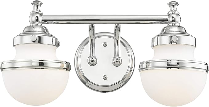 Livex Lighting 5712-05 Transitional Two Light Bath Vanity from Oldwick Collection Finish, Polished Chrome 15 x 7.25 x 8.25