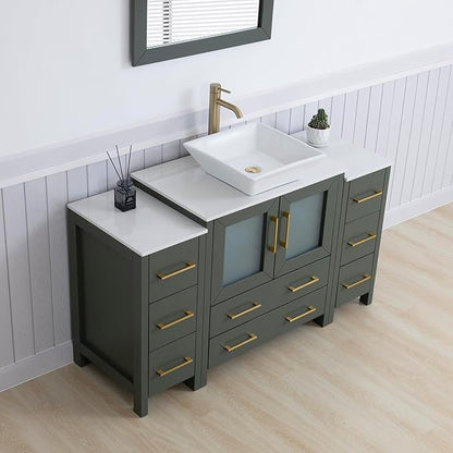 Vanity Art 54 Inch Vessel Single Sink Bathroom Vanity Cabinet with 1 Mirror, Engineered Marble Top Bathroom Cabinet Compact Set with 8 Dovetail Drawers and Soft Closing Doors, VA3130-54VG