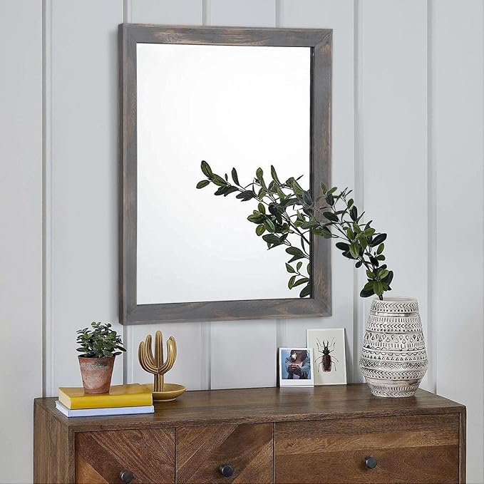 AAZZKANG Wooden Mirror Rectangle Rustic Mirrors for Wall Decorative for Bedroom Bathroom Living Room Entryway Hanging Home Decor 20"x16"