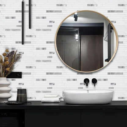 Yipscazo Peel and Stick Stone Metal Backsplash, Stick on Tiles for Backsplash Kitchen (1 Pack, Pure White)