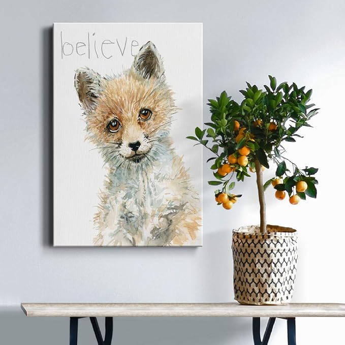 Renditions Gallery Animal Canvas Wall Art Paintings for Wall Decorations Brown Baby Fox Modern Abstract Wall Hanging Artwork Prints for Bedroom Living Room Office Kitchen - 24"x36" LT02