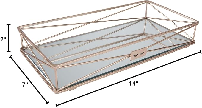 Gorgeous Mirrored, Perfect for Jewelry, Toiletries, Bathroom Organization, Perfume, Makeup, Décor, in Rose Gold Vanity Tray