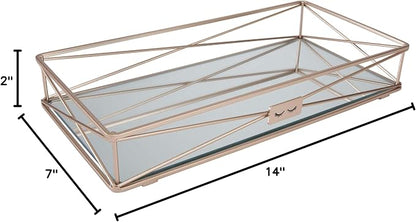 Gorgeous Mirrored, Perfect for Jewelry, Toiletries, Bathroom Organization, Perfume, Makeup, Décor, in Rose Gold Vanity Tray