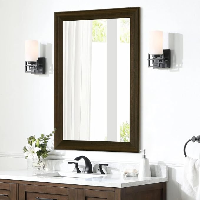 Rustic Wood Wall Mirror for Bathroom,Rectangle 24 x 36 Inch, Black Walnut | Hanging Mirror with Wooden Frame for Living Room,Bedroom,Entryway(Dark Walnut)