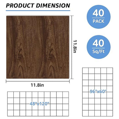 40 Sheet Vinyl Flooring 12 x 12 Peel and Stick Floor Tile Waterproof Dark Wood Vinyl Floor Tiles Clearance Self Adhesive Floor Tiles Sticky Laminate Flooring Stick on Bathroom Kitchen Basement
