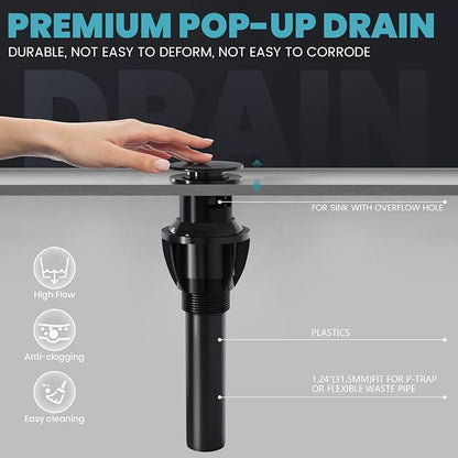 Black Bathroom Faucet - Waterfall Faucets Bathroom 8 Inch, 2 Handles Widespread Vanity Faucets 3 Holes for Lavatory Restroom RV Bathtub with Pop Up Drain & Supply Lines Matte Black