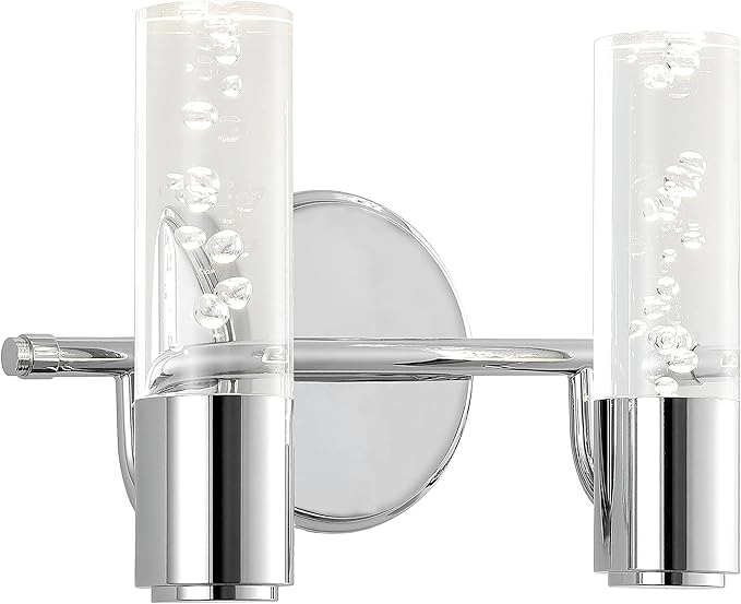 JONATHAN Y 10.75" Chrome Modern Integrated LED Vanity Light Wall Sconce for Bathroom, Clear Bubble Acrylic Shade Minimalist Art Deco Light for Hallway, Entryway, 4000K (JYL7223A)