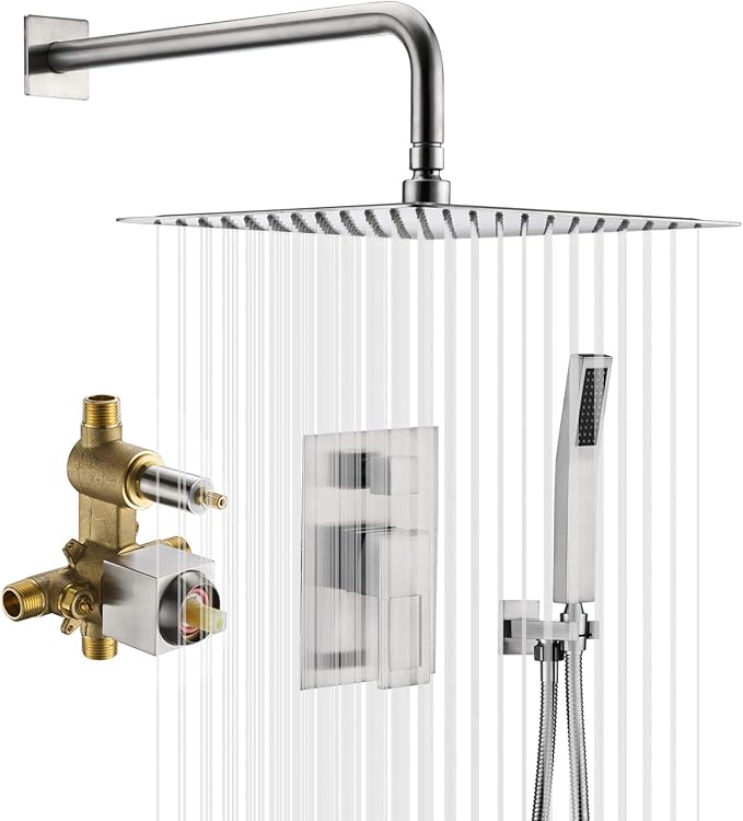SUMERAIN Brushed Nickel Shower System With 8" Rain Shower And Handheld | Anti-scald Pressure Balance Shower Valve, Single Handle, Modern Design