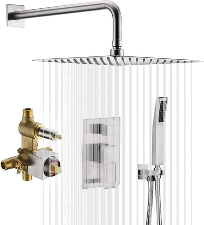 SUMERAIN Brushed Nickel Shower System With 8" Rain Shower And Handheld | Anti-scald Pressure Balance Shower Valve, Single Handle, Modern Design