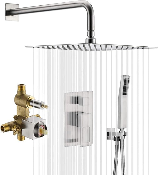 SUMERAIN Brushed Nickel Shower System With 8" Rain Shower And Handheld | Anti-scald Pressure Balance Shower Valve, Single Handle, Modern Design