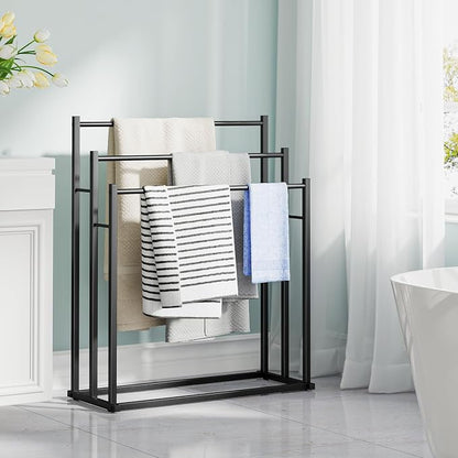 Honiter Towel Racks for Bathroom, 3 Tier Wide Towel Drying Rack Outdoor, Free Standing Towel Rack, Pool Towel Blanket Stand and Display Rack for Oversized Bath Towels, Black