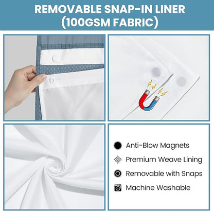 SORTTO No Hook Shower Curtain with Snap in Liner Set Waffle Shower Curtain for Bathroom Hotel Style Fabric Waterproof Inner Liner，71" W x 74" H, Stone Blue