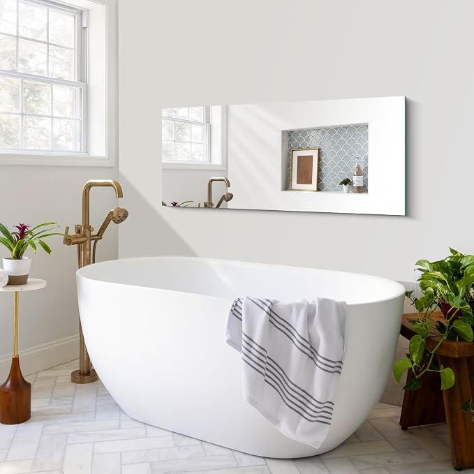 CILIBER Frameless Mirror, 20x48 Mirrors for Wall, Rectangle Bathroom Mirror for Over Sink, Frameless Vanity Mirror with Polished Edge, 3mm Tempered Glass, Hangs Horizontally or Vertically
