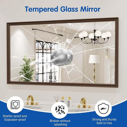 WEER Retro Copper Bathroom Mirror, 55x30 Inch Bronze Oil Rubbed Framed Mirror, Rectangle Classic Vintage Framed Wall Mirror, Farmhouse Vanity Mirror, Tempered Glass, Vertically or Horizontally