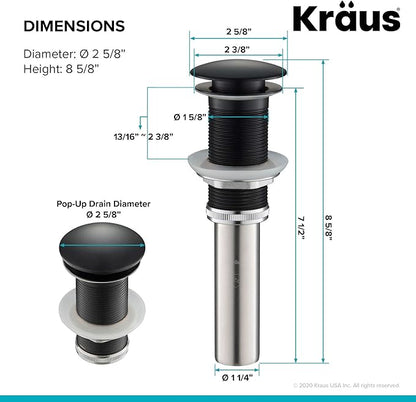 KRAUS Pop-Up Drain in Matte Black, PU-10MB