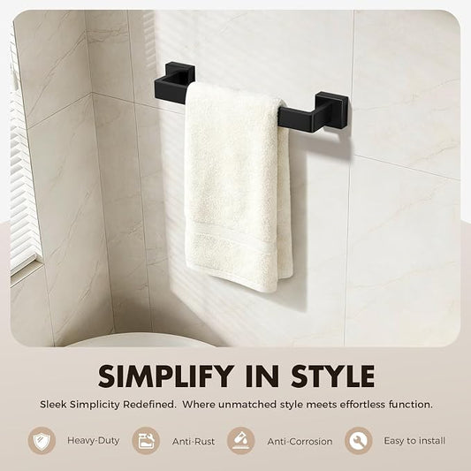 20-Pieces Matte Black Bathroom Accessories Set, 16 Inch Bath Towel Bar Set | Stainless Steel, Towel Ring, Toilet Paper Holder, Robe Hooks, Towel Racks for Bathroom Wall Mounted, Bathroom Hardware Set