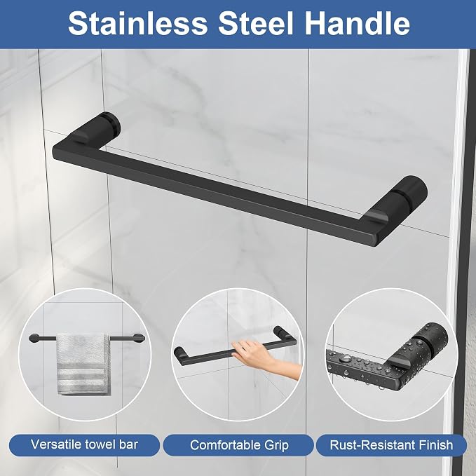 36-42" W x 72" H Semi Frameless Pivot Shower Door Matte Black | 1/4"(6mm) SGCC Tempered Glass with Explosion-Proof Film &Nano Coating,Customizable Width