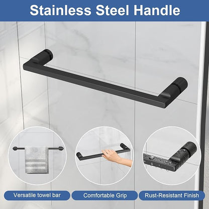 36-42" W x 72" H Semi Frameless Pivot Shower Door Matte Black | 1/4"(6mm) SGCC Tempered Glass with Explosion-Proof Film &Nano Coating,Customizable Width