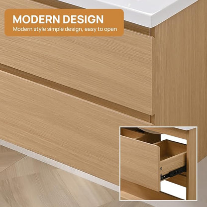 Wall-Mount Bathroom Vanity with Sink Combo, Cabinet Included, Large Drawers for Ample Storage (Wood, 48“)