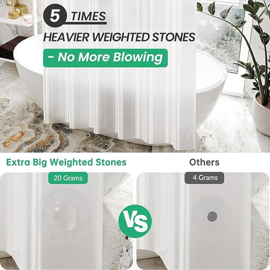 AmazerBath Frosted Shower Curtain Plastic, Heavy Duty Bathroom Curtain Premium PEVA, 8G Weighted Shower Curtains for Bathroom with 3 Big Weighted Stones and 12 Rustproof Grommets, 70x72 Inches