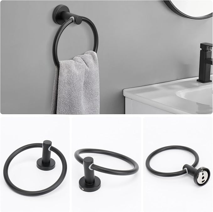 NearMoon 10 Pieces Bathroom Hardware Set SUS304 Thicken Stainless Steel-Towel Rack Kit Include 24" Towel Rod + Bath Towel Ring + Toilet Paper Holder + Robe Towel Hooks Bath Accessories (Matte Black)