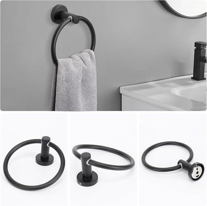 NearMoon 10 Pieces Bathroom Hardware Set SUS304 Thicken Stainless Steel-Towel Rack Kit Include 24" Towel Rod + Bath Towel Ring + Toilet Paper Holder + Robe Towel Hooks Bath Accessories (Matte Black)