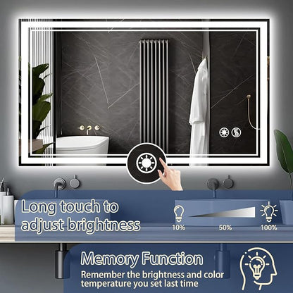 28“ x 40” LED Bathroom Mirror Fogless LED Mirror for Bathroom Dimmable 3 Colors Lights Smart Vanity Mirror Touch Sensor Home Decor Wall Mounted Horizontal/Vertical