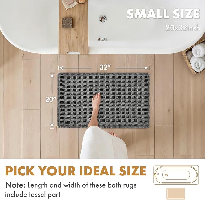 MIULEE Set of 2 Waffle Bathroom Rugs Boho Bath Mat Dark Grey 20x32 Inch | Non Slip, Super Absorbent, Washable, Ultra Soft, Rubber Backed Bath Rugs for Bathroom Floor Tub Shower