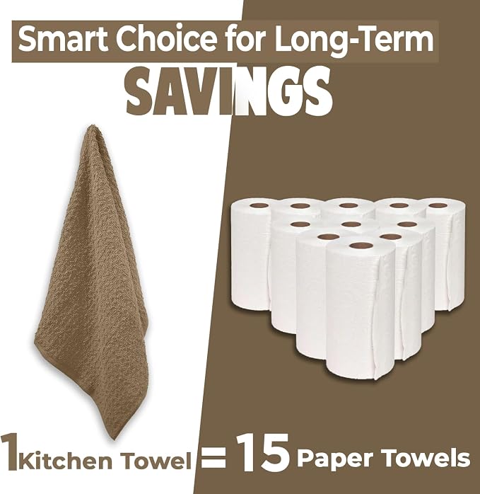DAN RIVER Tan Kitchen Towels, 12 Pack, 16x26 Inches Absorbent Dish Towels | 100% Cotton Absorbent Soft cotton kitchen towels for drying dishes, Quick Dry, Dish Towels for kitchen,Tea and Bar towels set