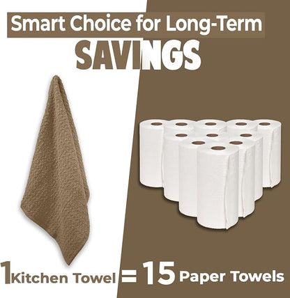 DAN RIVER Tan Kitchen Towels, 12 Pack, 16x26 Inches Absorbent Dish Towels | 100% Cotton Absorbent Soft cotton kitchen towels for drying dishes, Quick Dry, Dish Towels for kitchen,Tea and Bar towels set