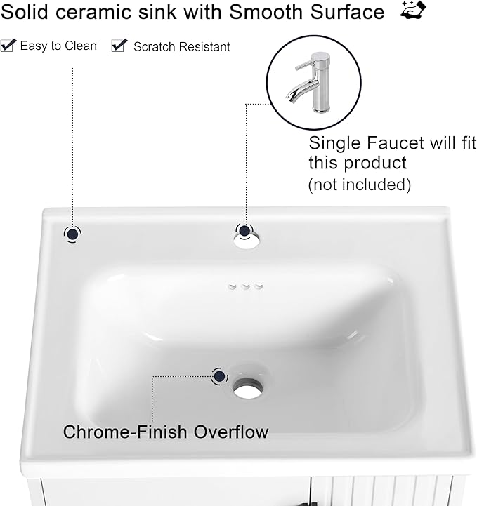 Malwee 24" Floating Bathroom Vanity with Sink, 24 Inch Single Sink Wall Mounted Bathroom Vanity, with 2 Doors and White Ceramic Basin Top, White Cabinet Set with 3 Color Handles(081-24)