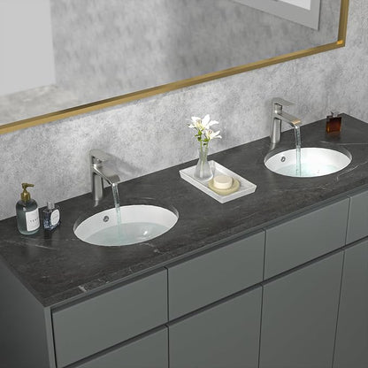 Bathroom Sink Undermount - Sarlai 16 Inch Undermount Oval Sink Pure White Porcelain Ceramic Lavatory Vanity Vessel Sink Basin，Interior Size 14.9" x 13"