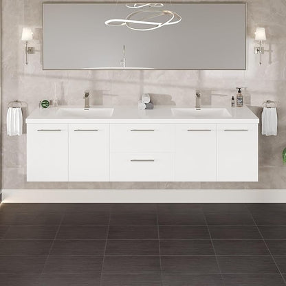Eviva Lumina 84 in. White Wall Mount Double Sink Bath Vanity with Acrylic Top and Integrated Sinks